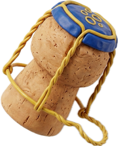 the korq mark — a champagne cork in a gold wire cage with a cobalt cap